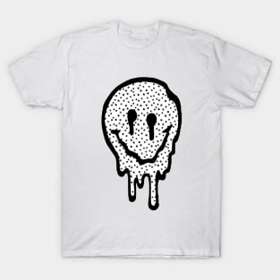 Black and White Polka Dot Drippy Smiley Face T-Shirt